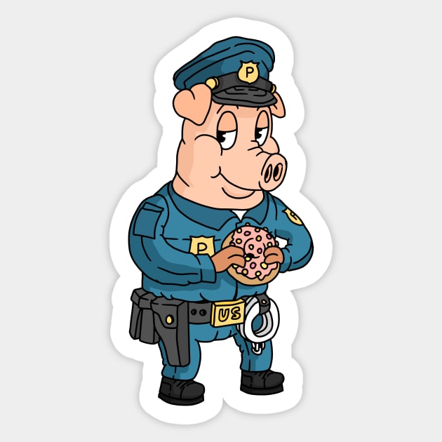 police pig eating a donut, cartoon. Sticker by JJadx